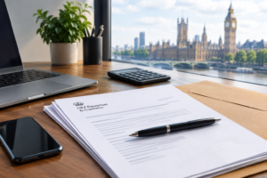HMRC accelerated payment notice and tax dispute documents on an office desk.